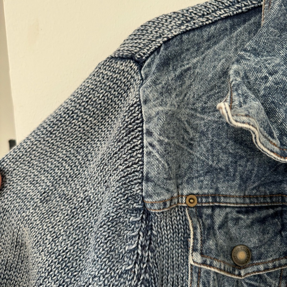 Vintage Paris Blues Denim Jacket with Knit Sweater Arms & Back - Picture 3 of 6